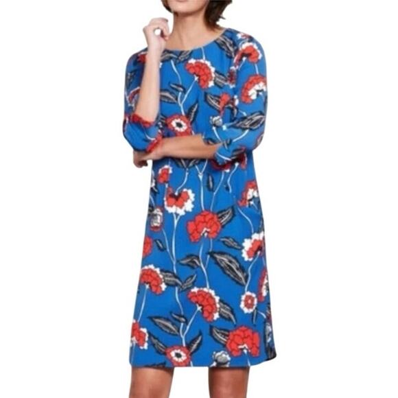 BODEN Isabelle Floral Print Wiggle 3/4 sleeve Shift Dress Blue/Coral-Size 8R‎ - Picture 1 of 6